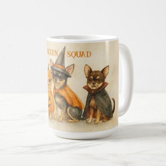 Halloween Chihuahua Mug – Cute Ghost, Pumpkin,  Koffiemok (Voorkant rechts)