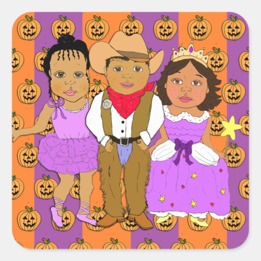 Halloween Children in Costumes Vierkante Sticker (Voorkant)