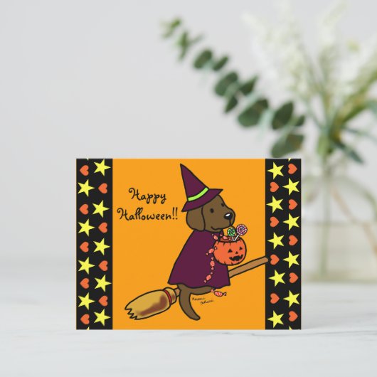 Halloween Chocolate Labrador Cartoon 1 Briefkaart (Staand voorkant)