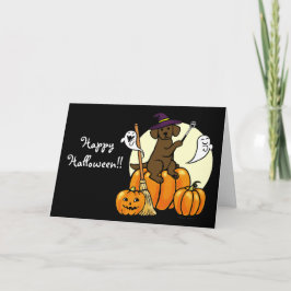 Halloween Chocolate Labrador Cartoon 2 Kaart