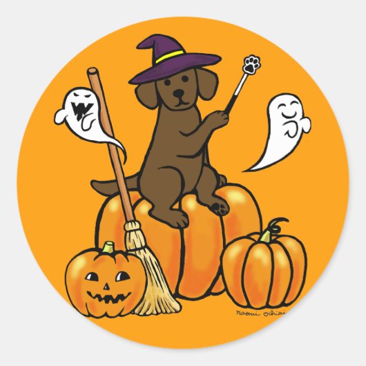 Halloween Chocolate Labrador Cartoon 2 Ronde Sticker (Voorkant)