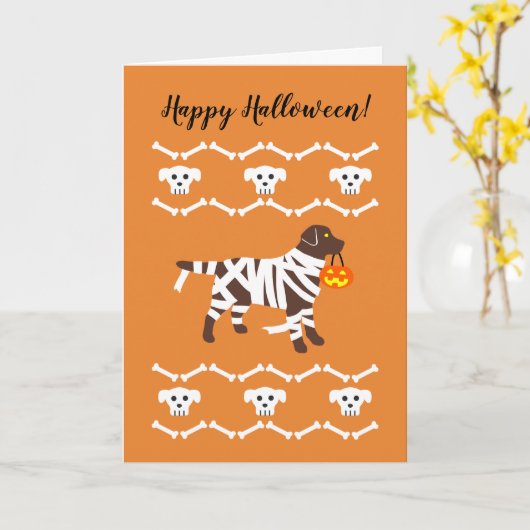 Halloween Chocolate Labrador Mummy Kaart (Gele Bloem)