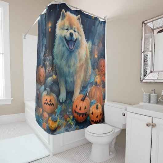 Halloween Chow Chow Met Pompoenen Eng  Douchegordijn (In situ)