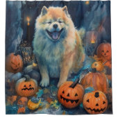 Halloween Chow Chow Met Pompoenen Eng  Douchegordijn (Voorkant)