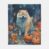 Halloween Chow Chow Met Pompoenen Eng Fleece Deken (Voorkant)