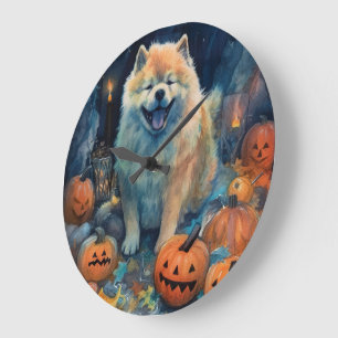 Halloween Chow Chow Met Pompoenen Eng  Grote Klok