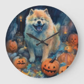 Halloween Chow Chow Met Pompoenen Eng  Grote Klok (Voorkant)