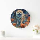 Halloween Chow Chow Met Pompoenen Eng  Grote Klok (Huis)