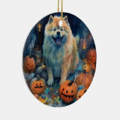 Halloween Chow Chow Met Pompoenen Eng Keramisch Ornament (Rechts)