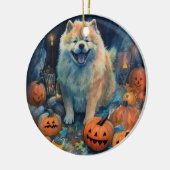 Halloween Chow Chow Met Pompoenen Eng Keramisch Ornament (Links)