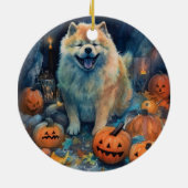 Halloween Chow Chow Met Pompoenen Eng Keramisch Ornament (Achterkant)