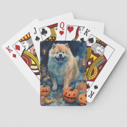 Halloween Chow Chow Met Pompoenen Eng Pokerkaarten (Achterkant)