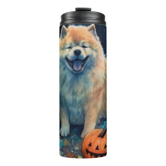 Halloween Chow Chow Met Pompoenen Eng  Thermosbeker (Voorkant)