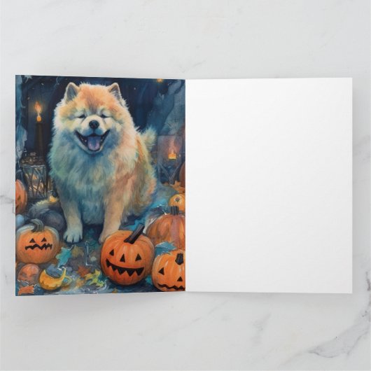 Halloween Chow Chow Met Pompoenen Griezelen  Kaart (Binnen)