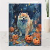 Halloween Chow Chow Met Pompoenen Griezelen Kaart (Voorkant)