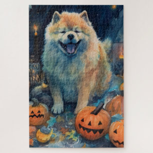 Halloween Chow Chow Met Pompoenen Griezelen Legpuzzel