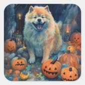 Halloween Chow met pompoenen eng Vierkante Sticker (Voorkant)