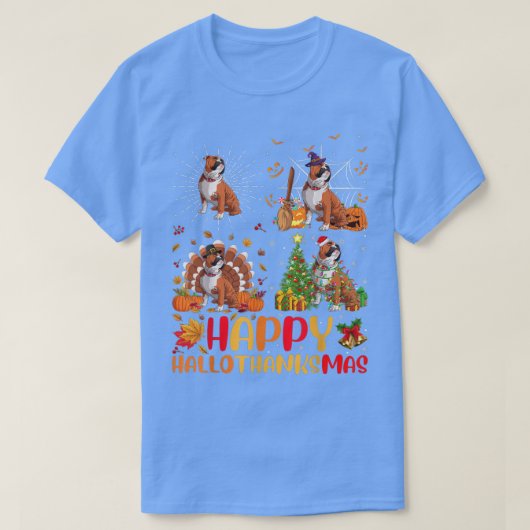 Halloween Christmas Funny English Bulldog Hallotha T-shirt (Design voorkant)