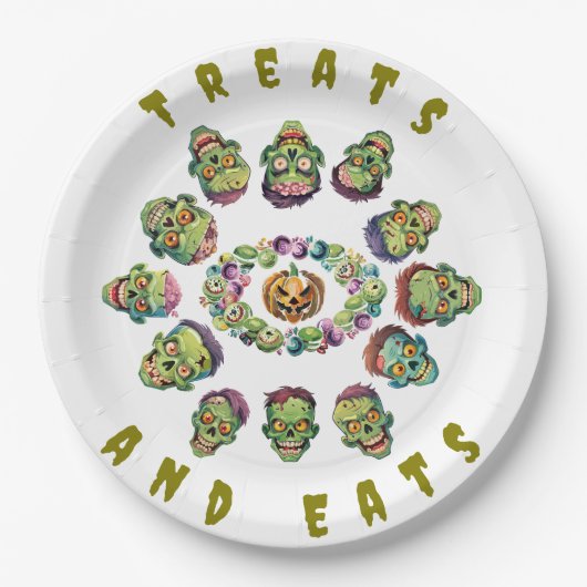 Halloween Cirkel van Zombies Papieren Bordje (Voorkant)