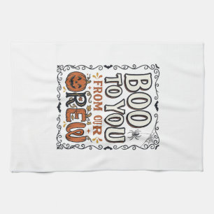 Halloween Citaat Boe Boe van onze bemanning Vintag Theedoek