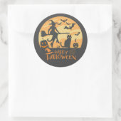 Halloween City en zwarte katten Ronde Sticker (Tas)
