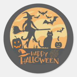 Halloween City en zwarte katten Ronde Sticker