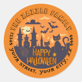 Halloween City met betoverende zwarte katten Ronde Sticker