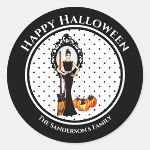Halloween Classic Elegant Black Dress Polka Dots Ronde Sticker