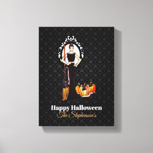 Halloween Classic Elegant Long Black Dress Canvas Afdruk