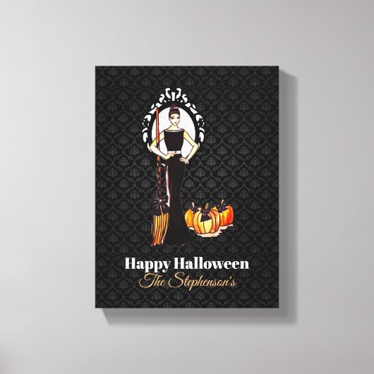Halloween Classic Elegant Long Black Dress Canvas Afdruk (Voorkant)