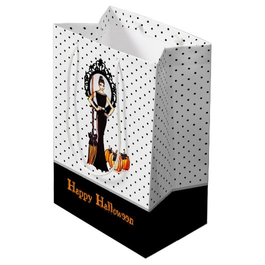 Halloween Classic Elegant Long Black Dress Medium Cadeauzakje (Achterkant Gekanteld)