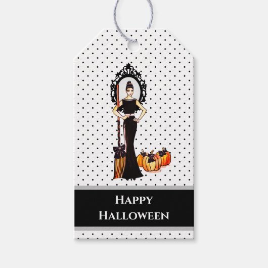 Halloween Classic Elegant Long Black Dress Mode Cadeaulabel (Voorkant)