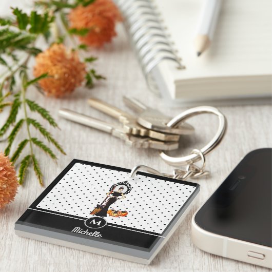 Halloween Classic Elegant Long Black Dress Mode Sleutelhanger (Voorkant Rechts)