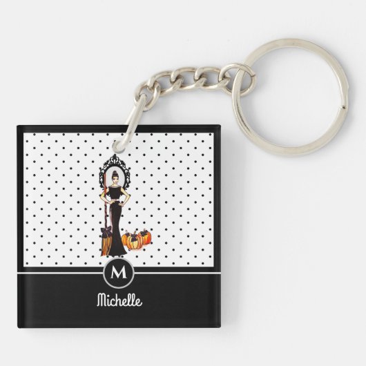 Halloween Classic Elegant Long Black Dress Mode Sleutelhanger (Achterkant)