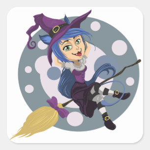 Halloween Classic Round Sticker/Cute Witch Vierkante Sticker