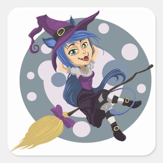 Halloween Classic Round Sticker/Cute Witch Vierkante Sticker (Voorkant)