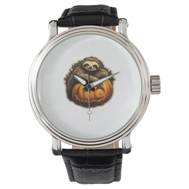 Halloween Classic T-Shirt met Luiaard thema Horloge (Voorkant)