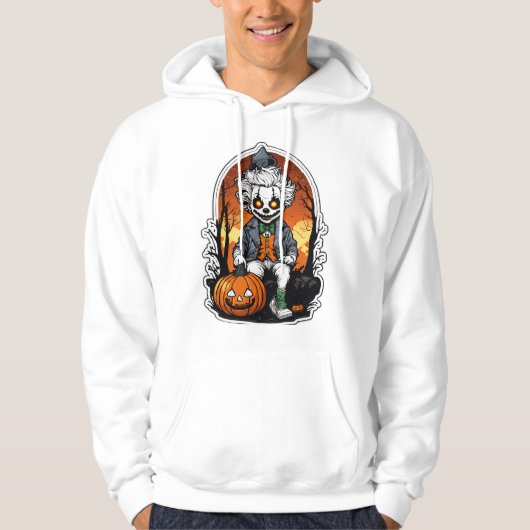 Halloween Clown Zittend op Jack in Spooky Forest Hoodie (Voorkant)