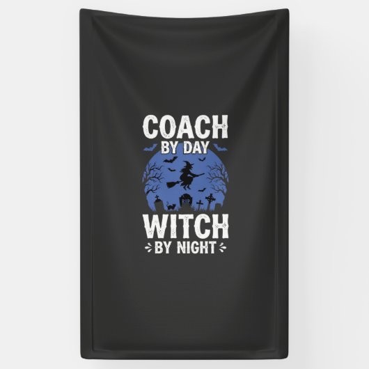Halloween Coach overdag Heks 's nachts Design Spandoek (Verticaal)