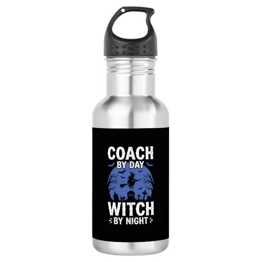 Halloween Coach overdag Heks 's nachts Design Waterfles (Voorkant)