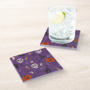 Halloween Coasters – Schedels, Pompoenen & Zwarte Glazen Onderzetter