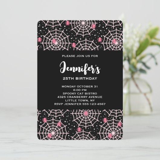 Halloween Cobwebs & Spiders Pattern Birthday Kaart (Staand voorkant)