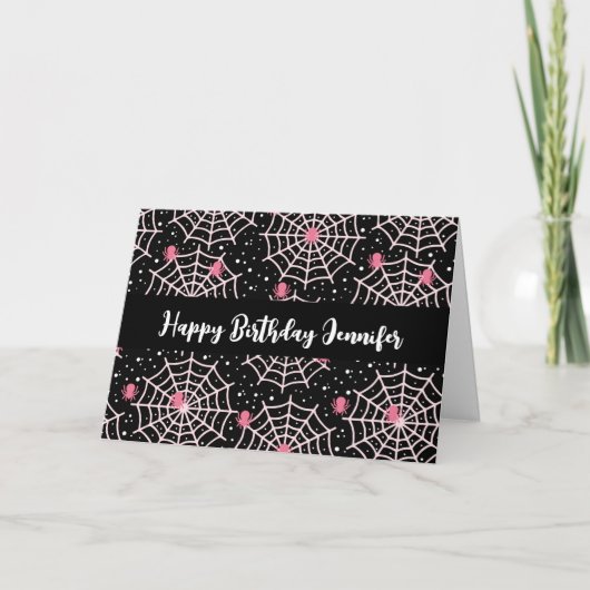 Halloween Cobwebs & Spiders Pattern Birthday Kaart (Voorkant)