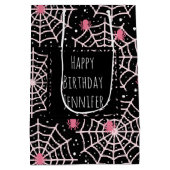 Halloween Cobwebs & Spiders Pattern Birthday Medium Cadeauzakje (Achterkant)