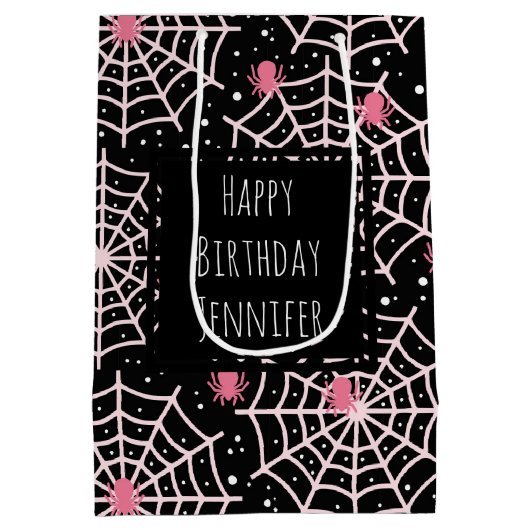 Halloween Cobwebs & Spiders Pattern Birthday Medium Cadeauzakje (Achterkant)