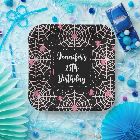 Halloween Cobwebs & Spiders Pattern Birthday Papieren Bordje (Feest)