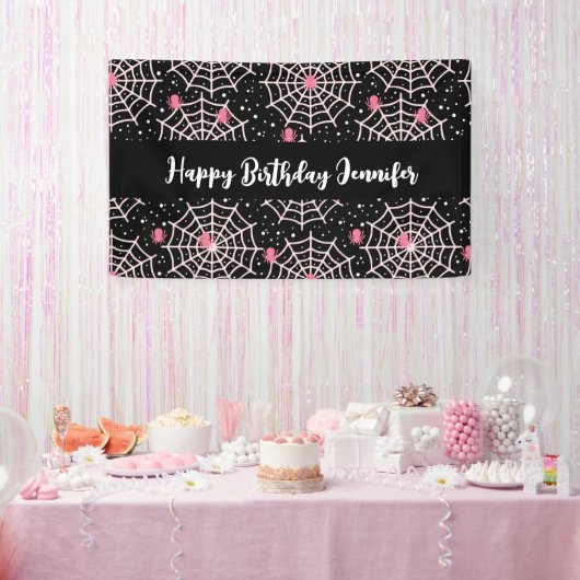 Halloween Cobwebs & Spiders Pattern Birthday Spandoek (Feest)
