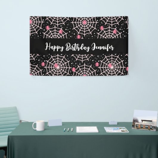Halloween Cobwebs & Spiders Pattern Birthday Spandoek (Beurs)