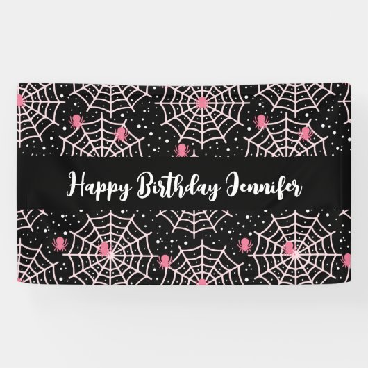 Halloween Cobwebs & Spiders Pattern Birthday Spandoek (Horizontaal)