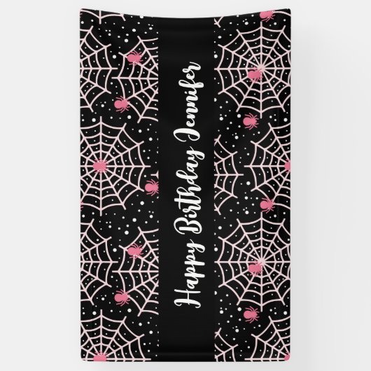 Halloween Cobwebs & Spiders Pattern Birthday Spandoek (Verticaal)